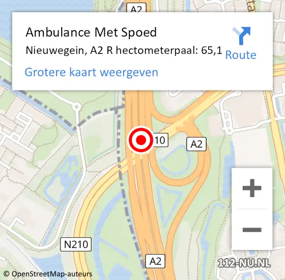 Locatie op kaart van de 112 melding: Ambulance Met Spoed Naar Nieuwegein, A2 L hectometerpaal: 71,0 op 8 november 2017 15:03