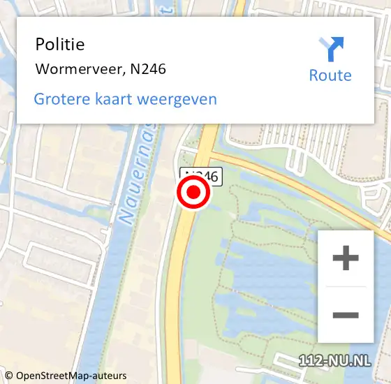 Locatie op kaart van de 112 melding: Politie Wormerveer, N246 op 8 november 2017 18:50