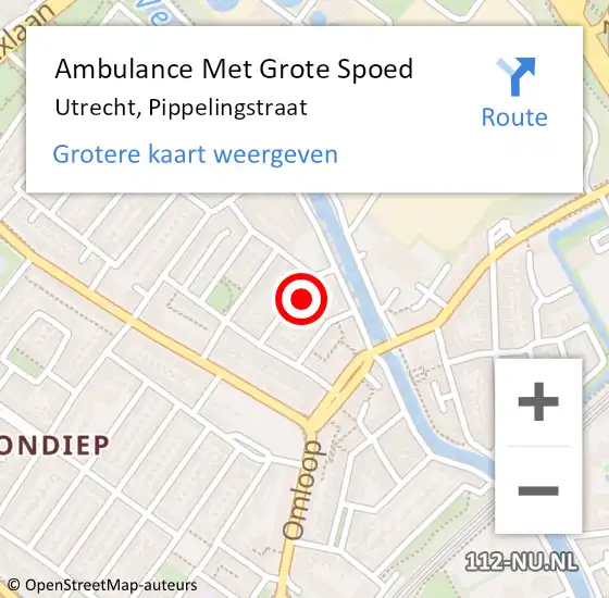 Locatie op kaart van de 112 melding: Ambulance Met Grote Spoed Naar Utrecht, Pippelingstraat op 9 november 2017 02:42