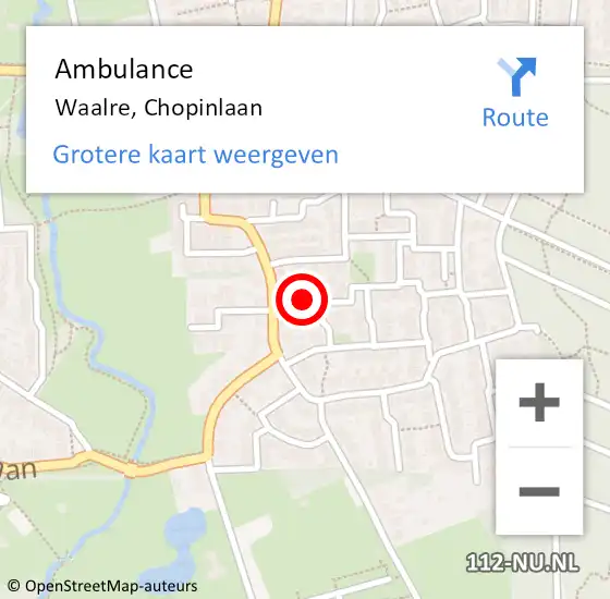 Locatie op kaart van de 112 melding: Ambulance Waalre, Chopinlaan op 9 november 2017 09:26
