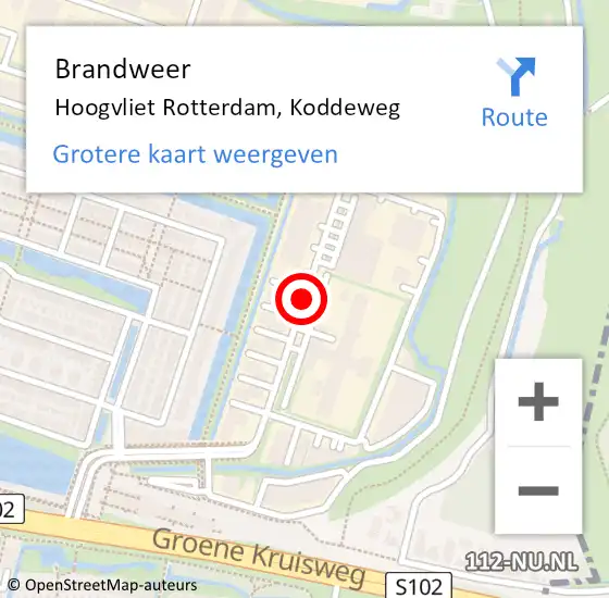 Locatie op kaart van de 112 melding: Brandweer Hoogvliet Rotterdam, Koddeweg op 9 november 2017 09:43
