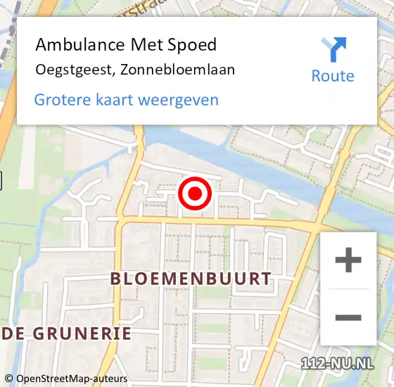 Locatie op kaart van de 112 melding: Ambulance Met Spoed Naar Oegstgeest, Zonnebloemlaan op 9 november 2017 14:10