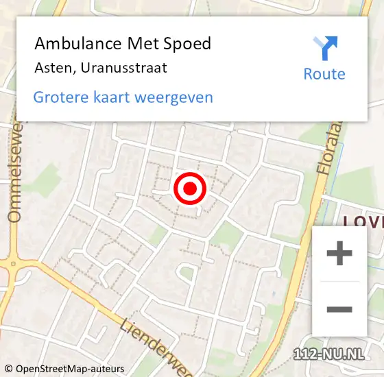 Locatie op kaart van de 112 melding: Ambulance Met Spoed Naar Asten, Uranusstraat op 9 november 2017 18:50