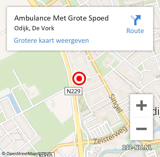 Locatie op kaart van de 112 melding: Ambulance Met Grote Spoed Naar Odijk, De Vork op 10 november 2017 04:45