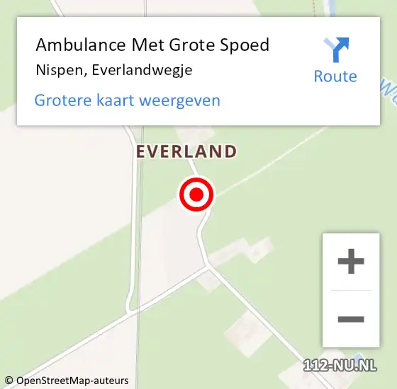 Locatie op kaart van de 112 melding: Ambulance Met Grote Spoed Naar Nispen, Everlandwegje op 10 november 2017 05:11