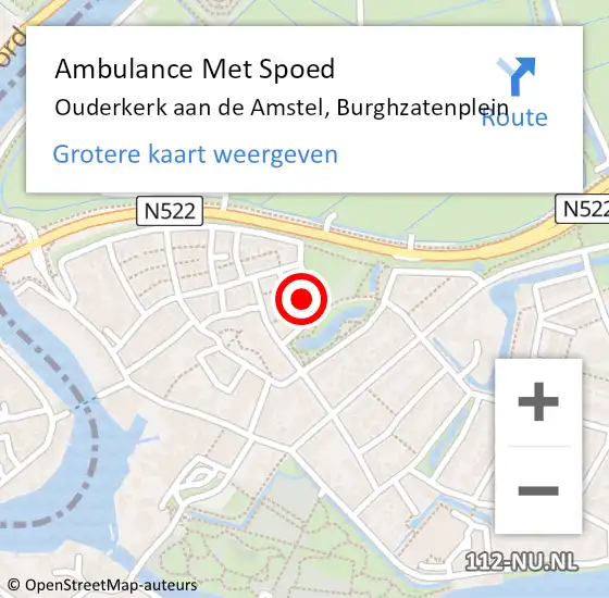 Locatie op kaart van de 112 melding: Ambulance Met Spoed Naar Ouderkerk aan de Amstel, Burghzatenplein op 10 november 2017 06:18