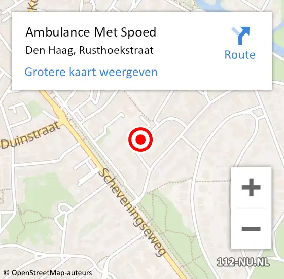 Locatie op kaart van de 112 melding: Ambulance Met Spoed Naar Den Haag, Rusthoekstraat op 10 november 2017 08:32