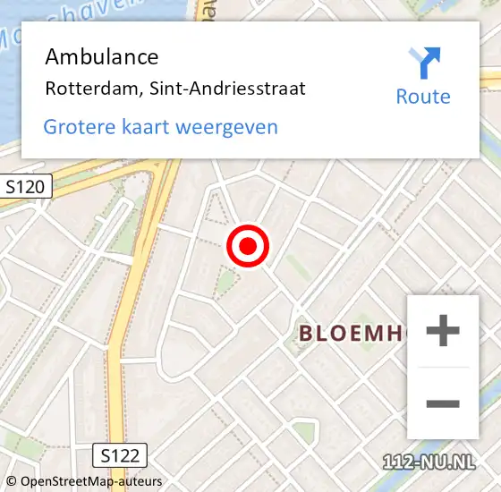 Locatie op kaart van de 112 melding: Ambulance Rotterdam, Sint-Andriesstraat op 10 november 2017 08:54