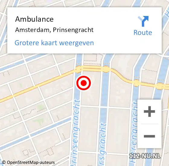 Locatie op kaart van de 112 melding: Ambulance Amsterdam, Prinsengracht op 10 november 2017 13:38