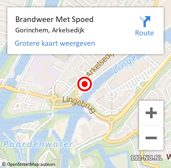 Locatie op kaart van de 112 melding: Brandweer Met Spoed Naar Gorinchem, Arkelsedijk op 10 november 2017 14:56