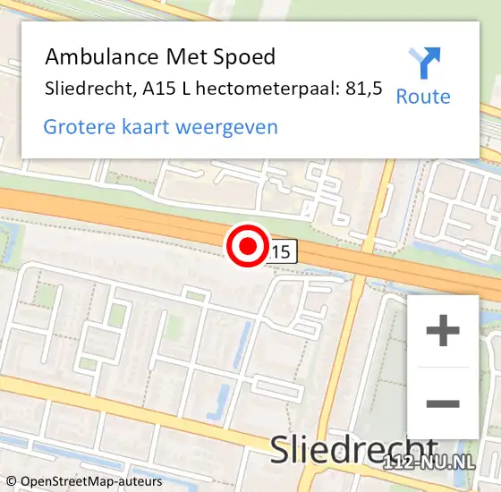 Locatie op kaart van de 112 melding: Ambulance Met Spoed Naar Sliedrecht, A15 L hectometerpaal: 81,1 op 10 november 2017 16:39