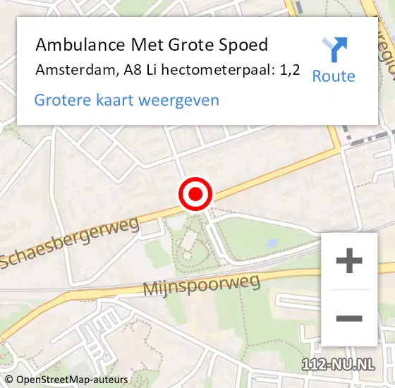Locatie op kaart van de 112 melding: Ambulance Met Grote Spoed Naar Amsterdam, A8 Li hectometerpaal: 1,2 op 10 november 2017 16:58