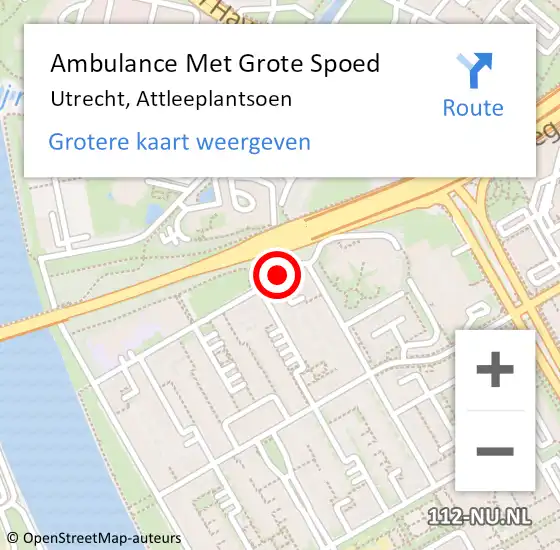 Locatie op kaart van de 112 melding: Ambulance Met Grote Spoed Naar Utrecht, Attleeplantsoen op 10 november 2017 18:56