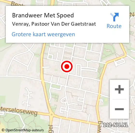 Locatie op kaart van de 112 melding: Brandweer Met Spoed Naar Venray, Pastoor Van Der Gaetstraat op 10 november 2017 19:49
