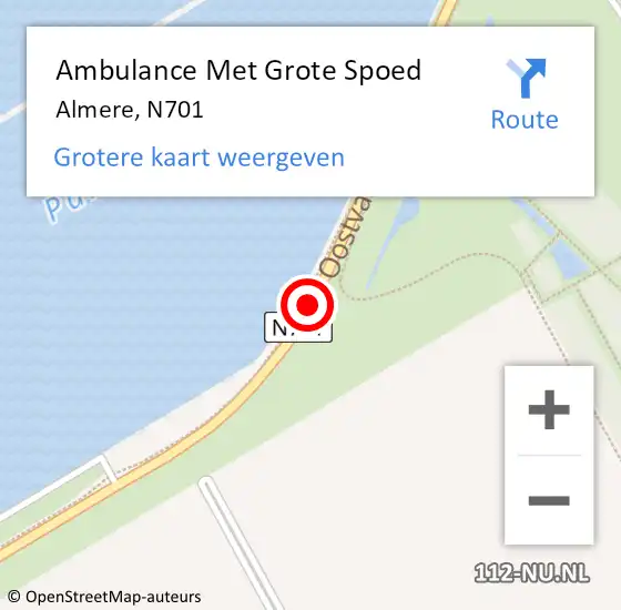 Locatie op kaart van de 112 melding: Ambulance Met Grote Spoed Naar Almere, N701 op 10 november 2017 20:11
