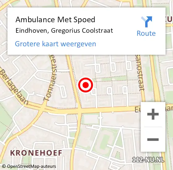 Locatie op kaart van de 112 melding: Ambulance Met Spoed Naar Eindhoven, Gregorius Coolstraat op 11 november 2017 14:35