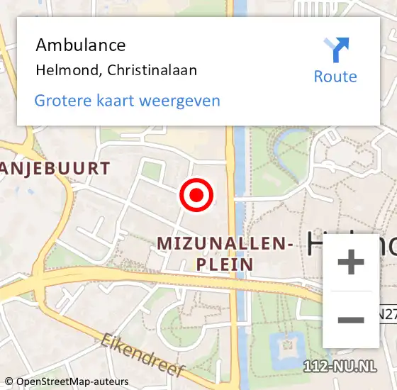 Locatie op kaart van de 112 melding: Ambulance Helmond, Christinalaan op 11 november 2017 15:12