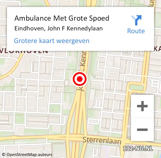Locatie op kaart van de 112 melding: Ambulance Met Grote Spoed Naar Eindhoven, John F Kennedylaan op 11 november 2017 16:18