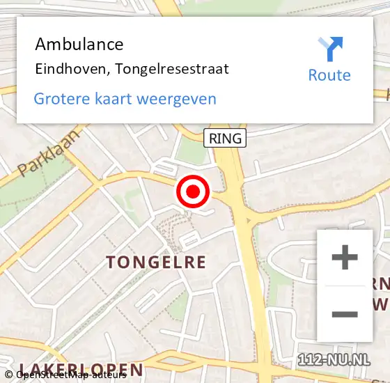 Locatie op kaart van de 112 melding: Ambulance Eindhoven, Tongelresestraat op 11 november 2017 17:17