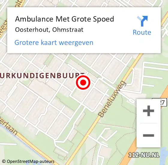 Locatie op kaart van de 112 melding: Ambulance Met Grote Spoed Naar Oosterhout, Ohmstraat op 11 november 2017 18:35