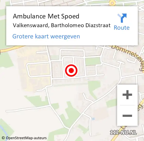 Locatie op kaart van de 112 melding: Ambulance Met Spoed Naar Valkenswaard, Bartholomeo Diazstraat op 12 november 2017 01:15