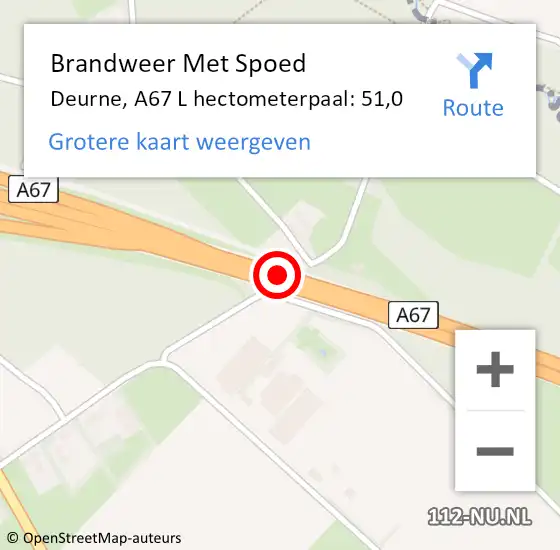 Locatie op kaart van de 112 melding: Brandweer Met Spoed Naar Deurne, A67 L hectometerpaal: 51,0 op 12 november 2017 04:54