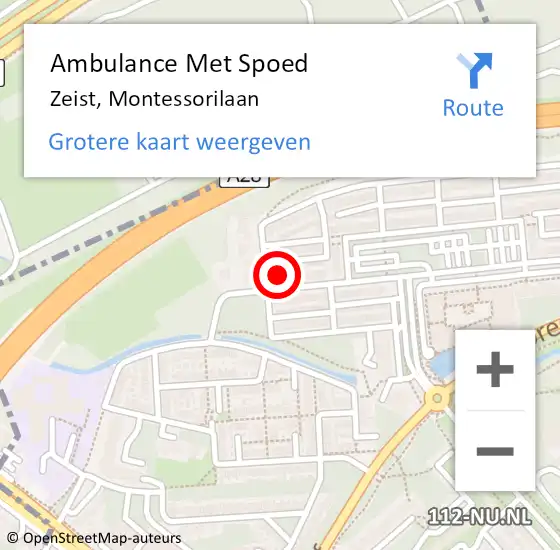 Locatie op kaart van de 112 melding: Ambulance Met Spoed Naar Zeist, Montessorilaan op 12 november 2017 10:50