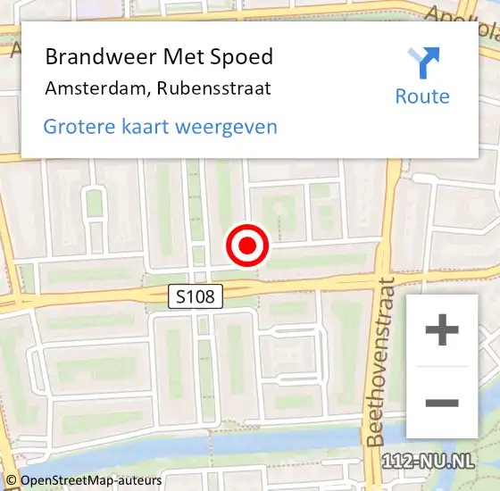 Locatie op kaart van de 112 melding: Brandweer Met Spoed Naar Amsterdam, Rubensstraat op 12 november 2017 13:34