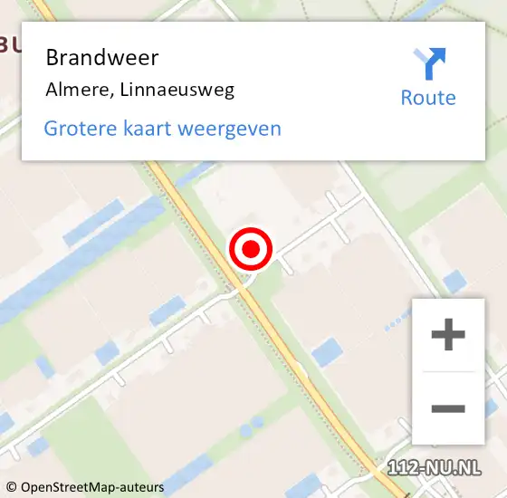 Locatie op kaart van de 112 melding: Brandweer Almere, Linnaeusweg op 12 november 2017 19:10
