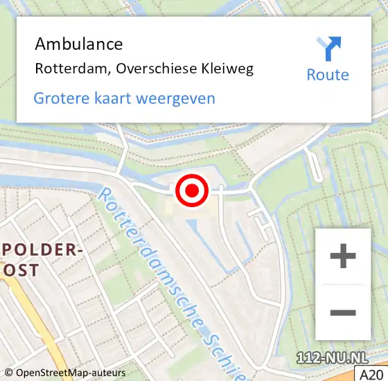 Locatie op kaart van de 112 melding: Ambulance Rotterdam, Overschiese Kleiweg op 12 november 2017 20:08