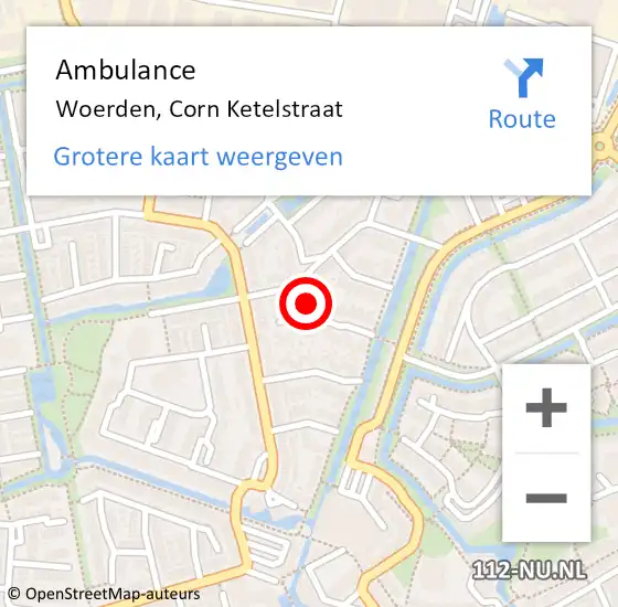 Locatie op kaart van de 112 melding: Ambulance Woerden, Corn Ketelstraat op 12 november 2017 21:57