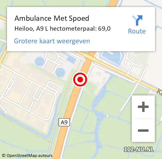 Locatie op kaart van de 112 melding: Ambulance Met Spoed Naar Heiloo, A9 L hectometerpaal: 69,0 op 13 november 2017 13:01