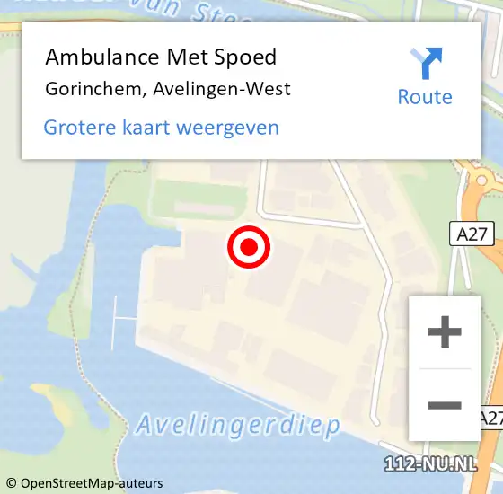 Locatie op kaart van de 112 melding: Ambulance Met Spoed Naar Gorinchem, Avelingen-West op 13 november 2017 14:53