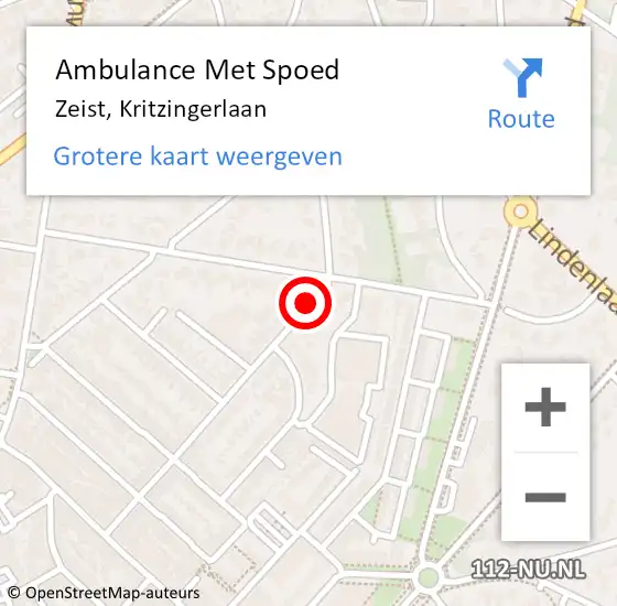 Locatie op kaart van de 112 melding: Ambulance Met Spoed Naar Zeist, Kritzingerlaan op 13 november 2017 17:19