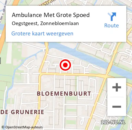 Locatie op kaart van de 112 melding: Ambulance Met Grote Spoed Naar Oegstgeest, Zonnebloemlaan op 13 november 2017 19:33
