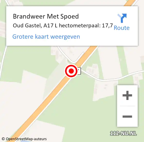 Locatie op kaart van de 112 melding: Brandweer Met Spoed Naar Oud Gastel, A17 L hectometerpaal: 17,7 op 13 november 2017 20:00