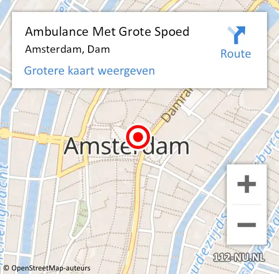 Locatie op kaart van de 112 melding: Ambulance Met Grote Spoed Naar Amsterdam, Dam op 13 november 2017 21:18