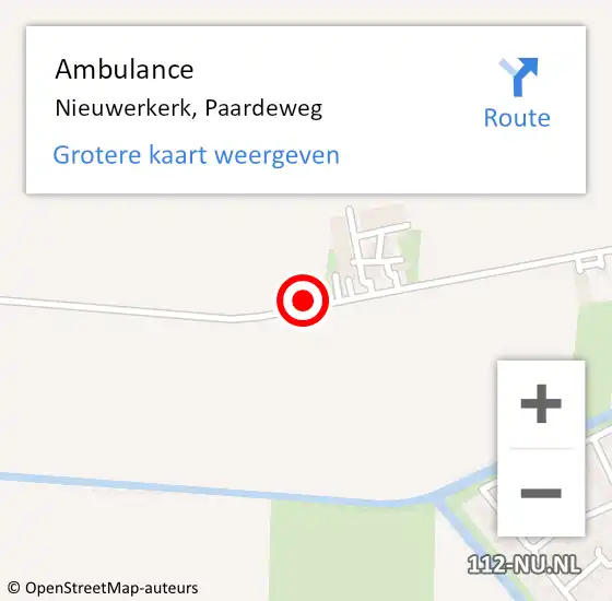 Locatie op kaart van de 112 melding: Ambulance Nieuwerkerk, Paardeweg op 14 november 2017 06:32