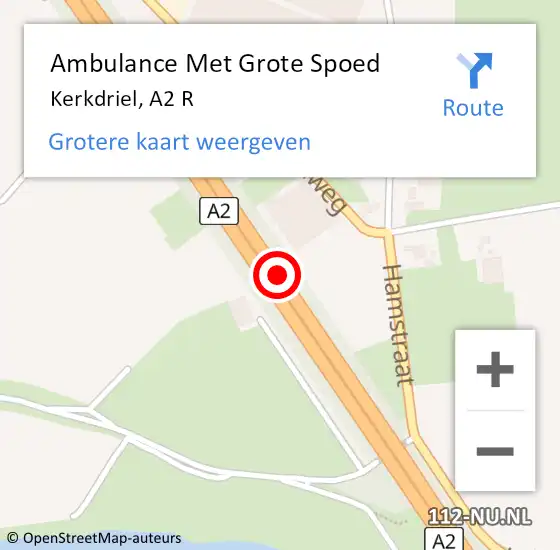 Locatie op kaart van de 112 melding: Ambulance Met Grote Spoed Naar Kerkdriel, A2 R op 14 november 2017 08:09