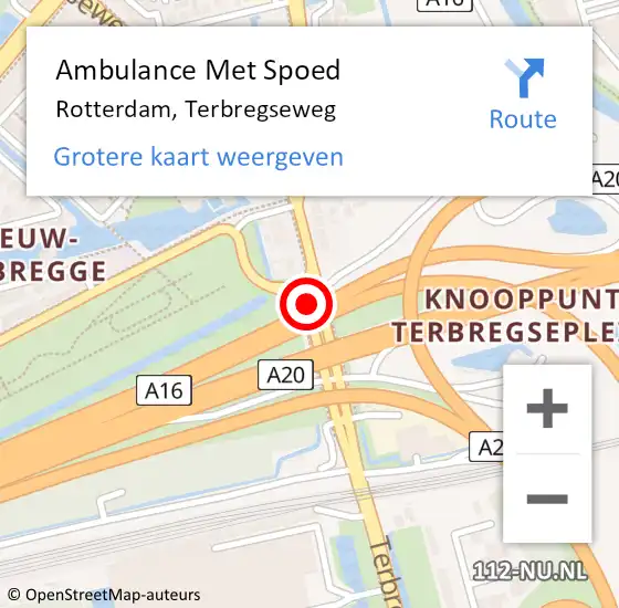 Locatie op kaart van de 112 melding: Ambulance Met Spoed Naar Rotterdam, Terbregseweg op 14 november 2017 08:10