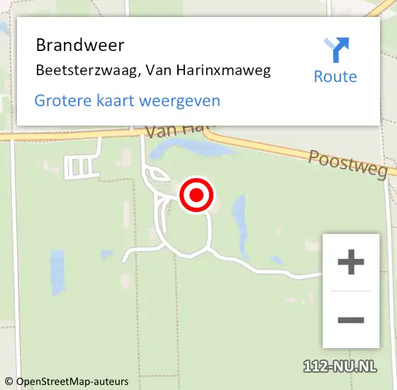 Locatie op kaart van de 112 melding: Brandweer Beetsterzwaag, Van Harinxmaweg op 14 november 2017 10:06