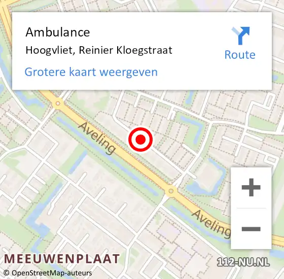 Locatie op kaart van de 112 melding: Ambulance Hoogvliet, Reinier Kloegstraat op 14 november 2017 11:13