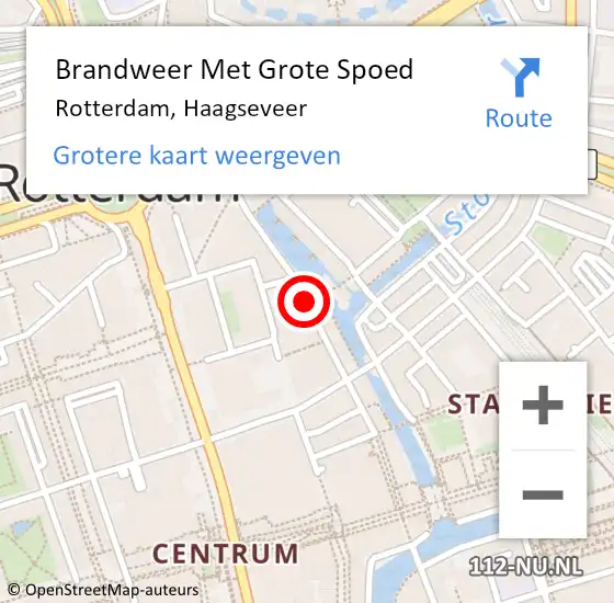 Locatie op kaart van de 112 melding: Brandweer Met Grote Spoed Naar Rotterdam, Haagseveer op 14 november 2017 11:22