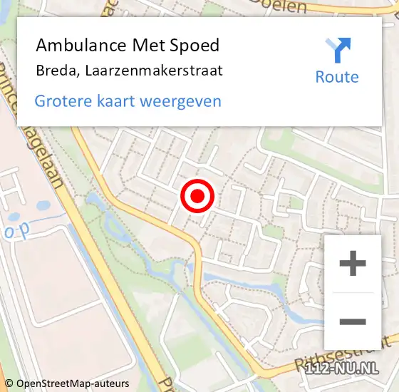 Locatie op kaart van de 112 melding: Ambulance Met Spoed Naar Breda, Laarzenmakerstraat op 14 november 2017 17:07