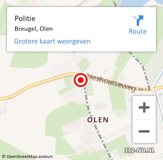 Locatie op kaart van de 112 melding: Politie Breugel, Olen op 14 november 2017 18:02