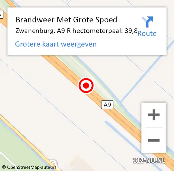 Locatie op kaart van de 112 melding: Brandweer Met Grote Spoed Naar Zwanenburg, A9 R hectometerpaal: 39,8 op 14 november 2017 19:23