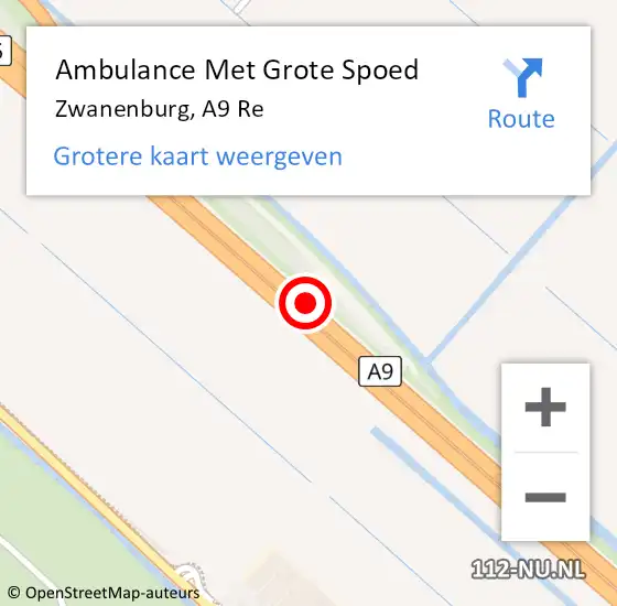 Locatie op kaart van de 112 melding: Ambulance Met Grote Spoed Naar Zwanenburg, A9 R hectometerpaal: 39,8 op 14 november 2017 19:28