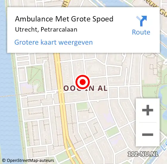 Locatie op kaart van de 112 melding: Ambulance Met Grote Spoed Naar Utrecht, Petrarcalaan op 14 november 2017 21:01