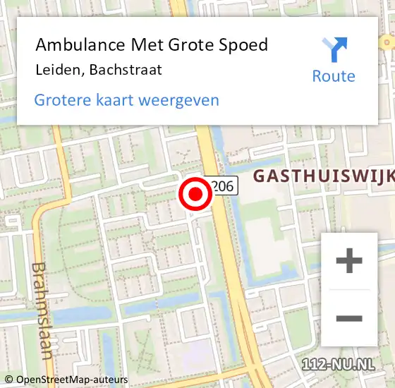 Locatie op kaart van de 112 melding: Ambulance Met Grote Spoed Naar Leiden, Bachstraat op 14 november 2017 21:57