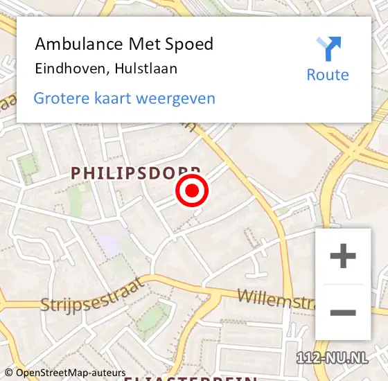Locatie op kaart van de 112 melding: Ambulance Met Spoed Naar Eindhoven, Hulstlaan op 15 november 2017 01:02